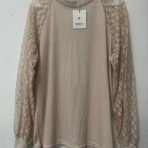 Women's Cream Lace Sleeve Top